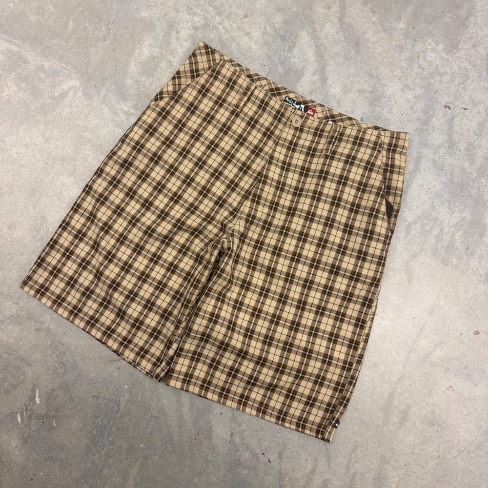 Y2K Mens Quiksilver Plaid Skater Chino Shorts Tan 33